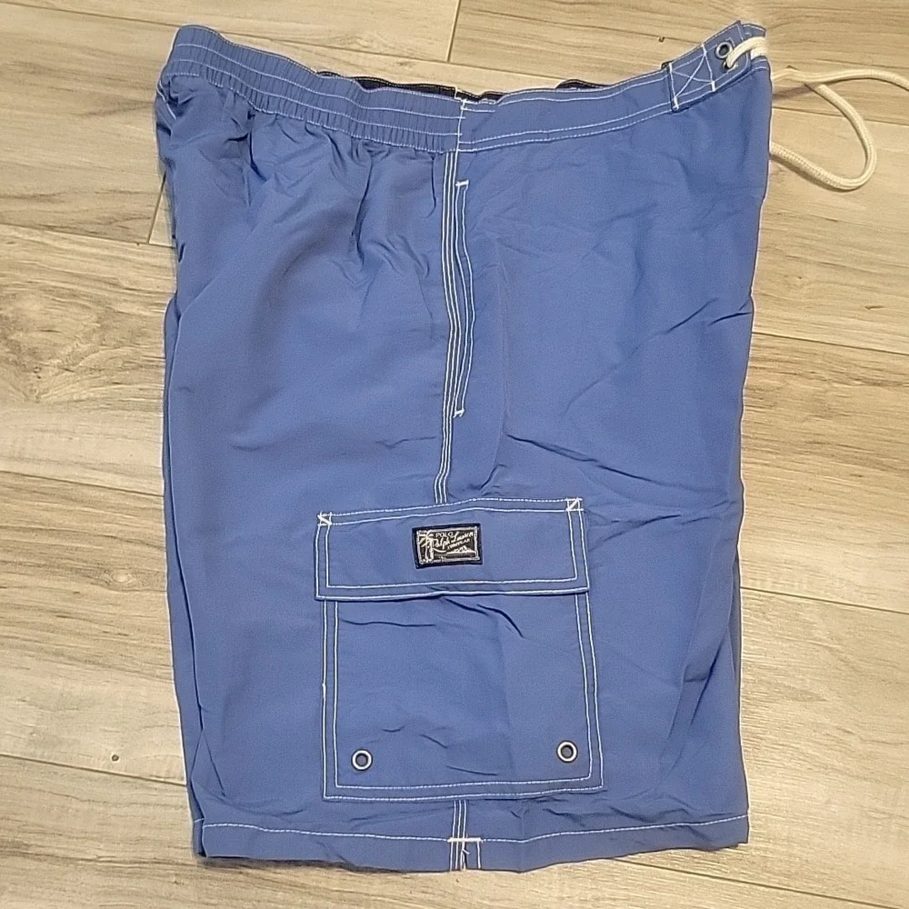 Polo Ralph Lauren‎ Board Swim Shorts Mens Med Blue Lined Blue Pony Elastic Waist